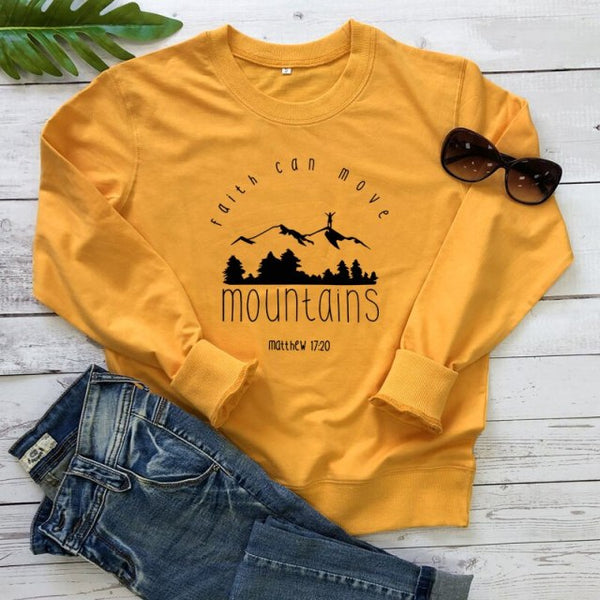 Faith Can Move Mountains Matthew 17:20 Sweatshirt Vintage Women Graphic Inspiring Christian Bible Verse Pullovers Sweatshirts