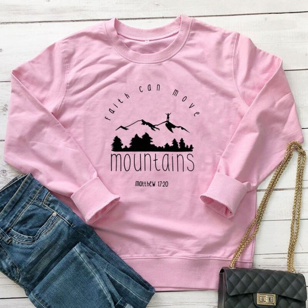 Faith Can Move Mountains Matthew 17:20 Sweatshirt Vintage Women Graphic Inspiring Christian Bible Verse Pullovers Sweatshirts