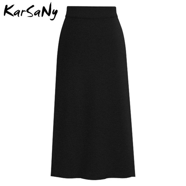 KarSaNy Autumn Winter Knit Pencil Skirt Women Plus Size High Waist Skirts Womens Knited Split Midi Skirt For Women Autumn 6XL