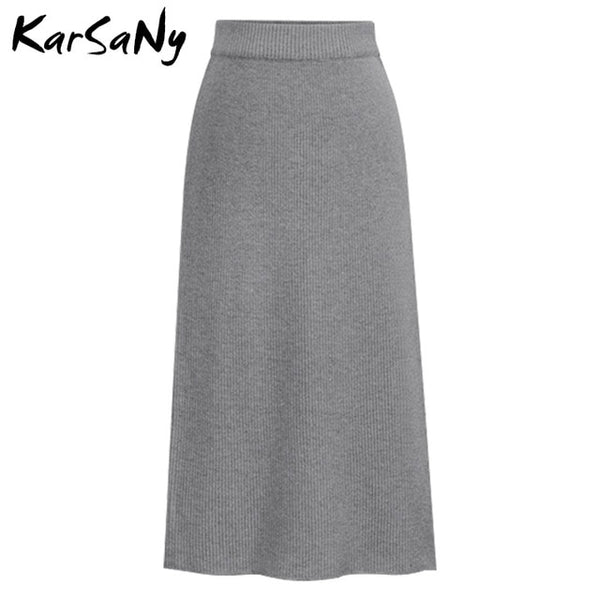 KarSaNy Autumn Winter Knit Pencil Skirt Women Plus Size High Waist Skirts Womens Knited Split Midi Skirt For Women Autumn 6XL