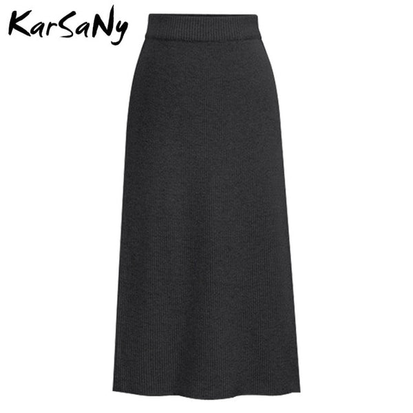 KarSaNy Autumn Winter Knit Pencil Skirt Women Plus Size High Waist Skirts Womens Knited Split Midi Skirt For Women Autumn 6XL