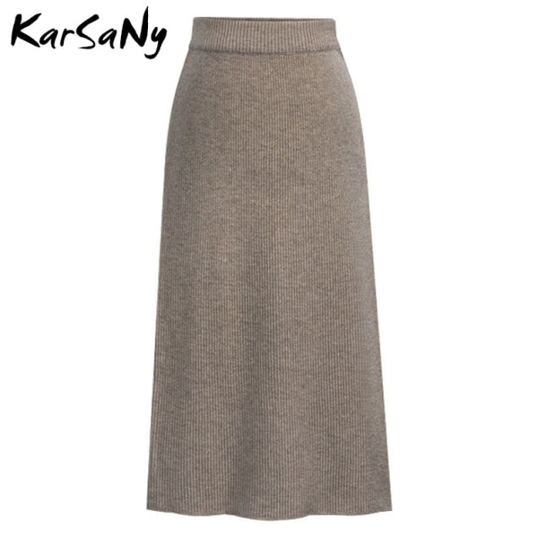 KarSaNy Autumn Winter Knit Pencil Skirt Women Plus Size High Waist Skirts Womens Knited Split Midi Skirt For Women Autumn 6XL