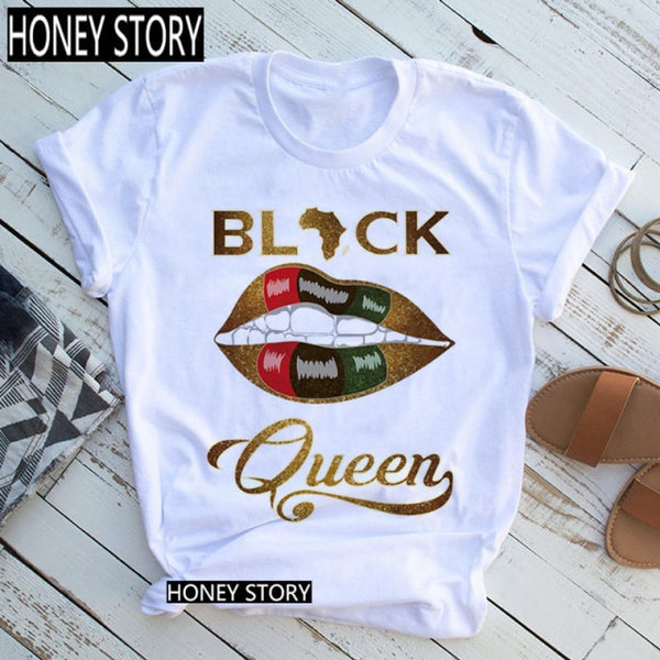 Black Queen Harajuku Female Short Sleeve Clothes Summer Beautiful African Melanin Black Girl Print Women T shirt,Drop Ship