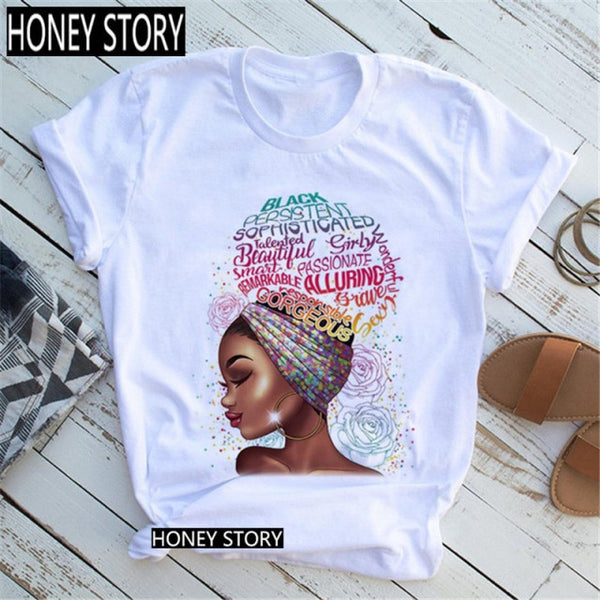 Black Queen Harajuku Female Short Sleeve Clothes Summer Beautiful African Melanin Black Girl Print Women T shirt,Drop Ship