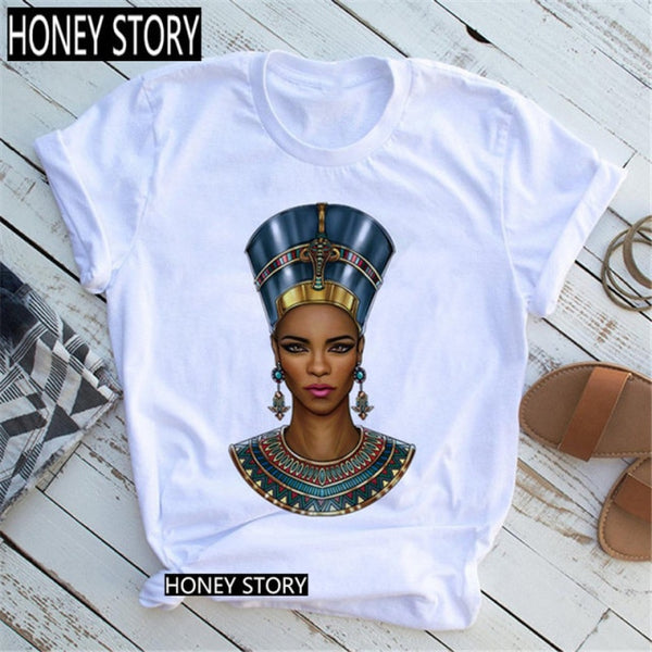 Black Queen Harajuku Female Short Sleeve Clothes Summer Beautiful African Melanin Black Girl Print Women T shirt,Drop Ship