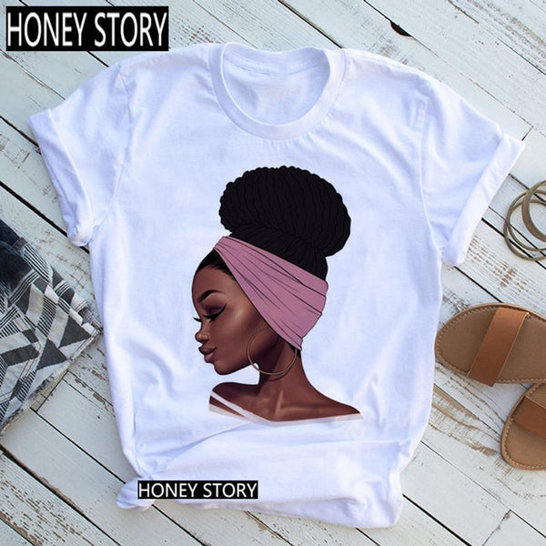 Black Queen Harajuku Female Short Sleeve Clothes Summer Beautiful African Melanin Black Girl Print Women T shirt,Drop Ship