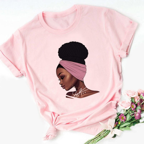 Black Queen Harajuku Female Short Sleeve Clothes Summer Beautiful African Melanin Black Girl Print Women T shirt,Drop Ship