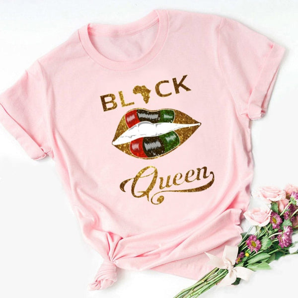 Black Queen Harajuku Female Short Sleeve Clothes Summer Beautiful African Melanin Black Girl Print Women T shirt,Drop Ship