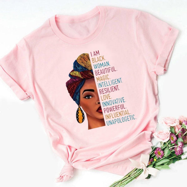 Black Queen Harajuku Female Short Sleeve Clothes Summer Beautiful African Melanin Black Girl Print Women T shirt,Drop Ship