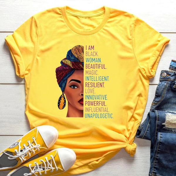 Black Queen Harajuku Female Short Sleeve Clothes Summer Beautiful African Melanin Black Girl Print Women T shirt,Drop Ship