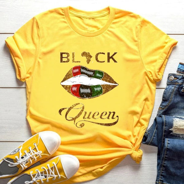 Black Queen Harajuku Female Short Sleeve Clothes Summer Beautiful African Melanin Black Girl Print Women T shirt,Drop Ship