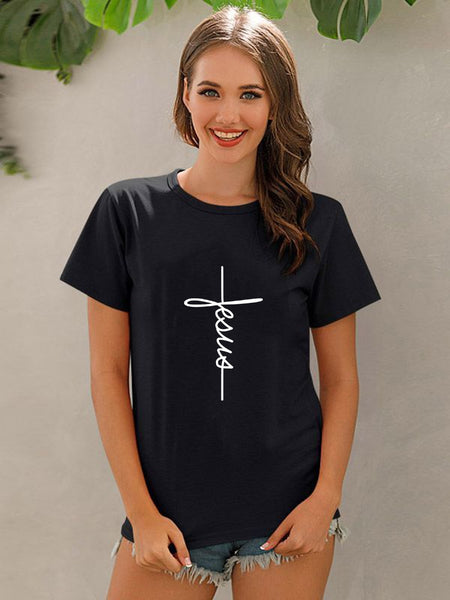 Jesus Cross Print Women T-shirt Christian Tops Harajuku Faith Love Hope Graphic Tees Female T Shirts Casual Tees Camisetas Mujer