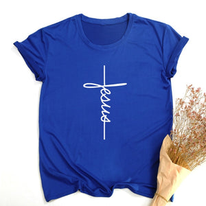 Jesus Cross Print Women T-shirt Christian Tops Harajuku Faith Love Hope Graphic Tees Female T Shirts Casual Tees Camisetas Mujer