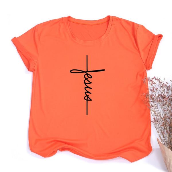 Jesus Cross Print Women T-shirt Christian Tops Harajuku Faith Love Hope Graphic Tees Female T Shirts Casual Tees Camisetas Mujer