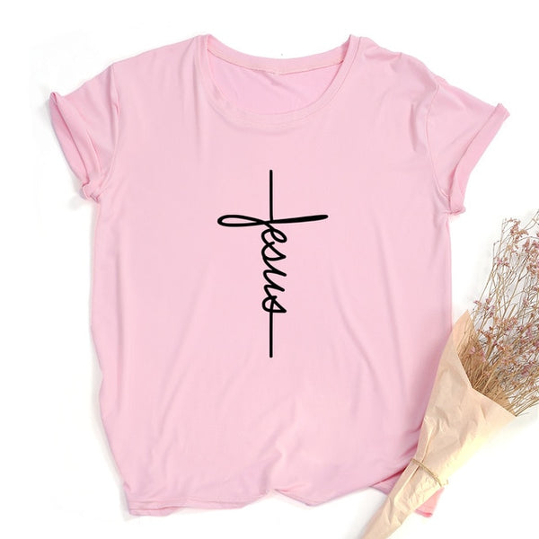 Jesus Cross Print Women T-shirt Christian Tops Harajuku Faith Love Hope Graphic Tees Female T Shirts Casual Tees Camisetas Mujer