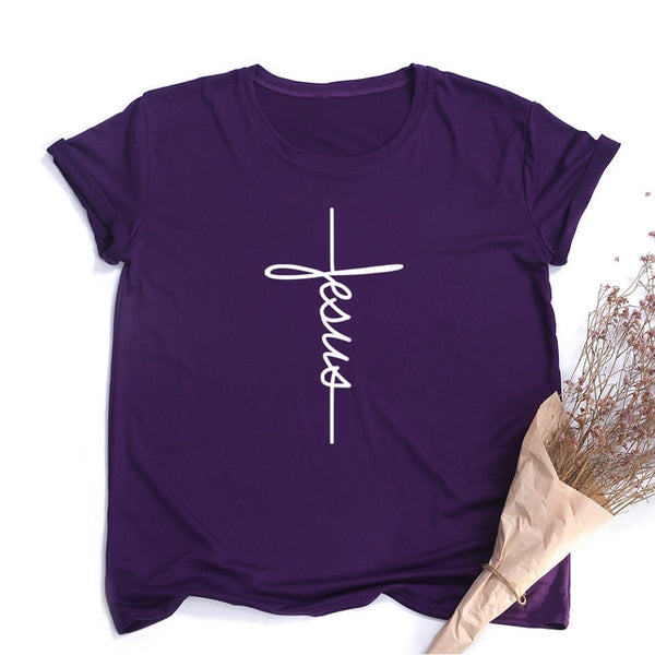 Jesus Cross Print Women T-shirt Christian Tops Harajuku Faith Love Hope Graphic Tees Female T Shirts Casual Tees Camisetas Mujer