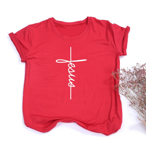 Jesus Cross Print Women T-shirt Christian Tops Harajuku Faith Love Hope Graphic Tees Female T Shirts Casual Tees Camisetas Mujer