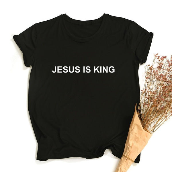 Jesus Is King Letter Print Women T-shirt Christian Faith Hope Love Harajuku T Shirts Religion Tops Tees Streetwear Ropa Mujer