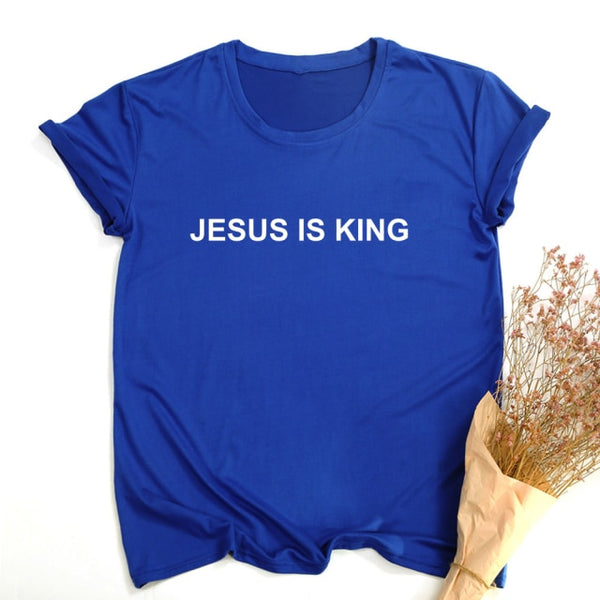 Jesus Is King Letter Print Women T-shirt Christian Faith Hope Love Harajuku T Shirts Religion Tops Tees Streetwear Ropa Mujer