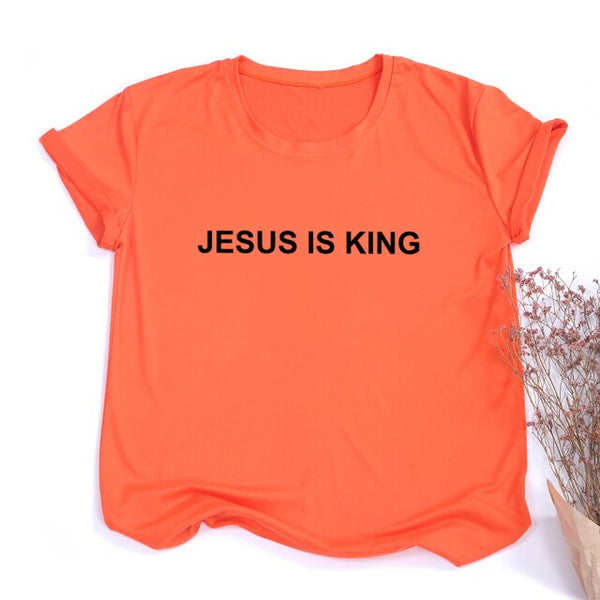 Jesus Is King Letter Print Women T-shirt Christian Faith Hope Love Harajuku T Shirts Religion Tops Tees Streetwear Ropa Mujer