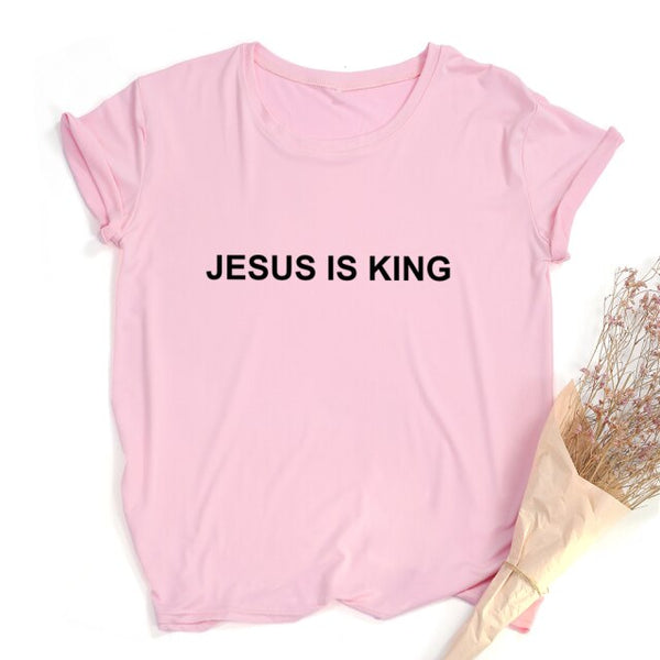 Jesus Is King Letter Print Women T-shirt Christian Faith Hope Love Harajuku T Shirts Religion Tops Tees Streetwear Ropa Mujer