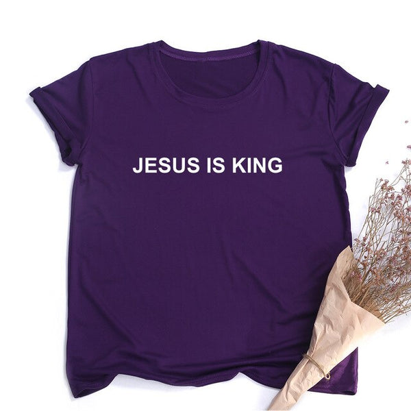 Jesus Is King Letter Print Women T-shirt Christian Faith Hope Love Harajuku T Shirts Religion Tops Tees Streetwear Ropa Mujer