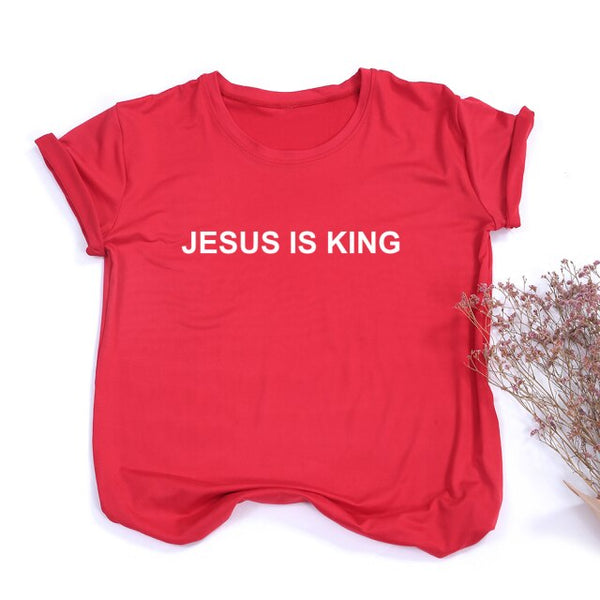 Jesus Is King Letter Print Women T-shirt Christian Faith Hope Love Harajuku T Shirts Religion Tops Tees Streetwear Ropa Mujer