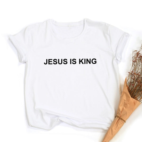 Jesus Is King Letter Print Women T-shirt Christian Faith Hope Love Harajuku T Shirts Religion Tops Tees Streetwear Ropa Mujer