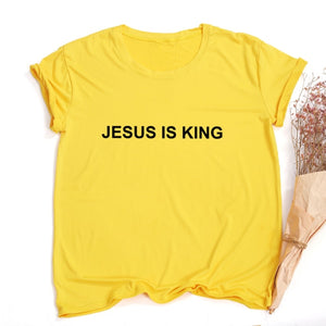 Jesus Is King Letter Print Women T-shirt Christian Faith Hope Love Harajuku T Shirts Religion Tops Tees Streetwear Ropa Mujer