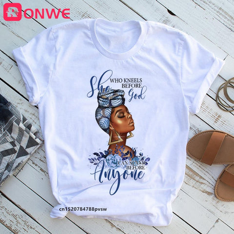 Beauty African Lady Women T shirt African Black Girl History Month Female T-shirt Melanin Tee Shirt,Drop Ship