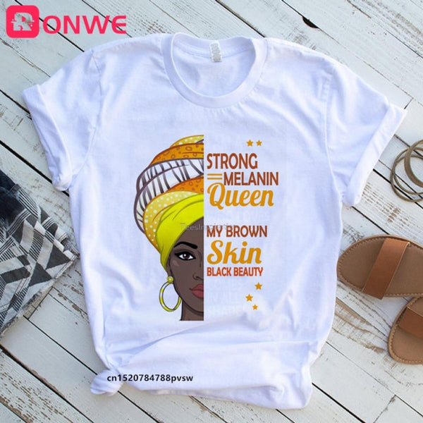 Beauty African Lady Women T shirt African Black Girl History Month Female T-shirt Melanin Tee Shirt,Drop Ship