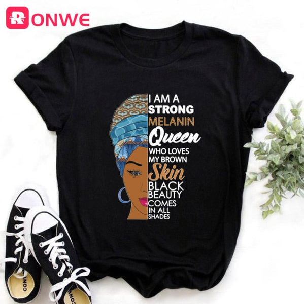 Beauty African Lady Women T shirt African Black Girl History Month Female T-shirt Melanin Tee Shirt,Drop Ship