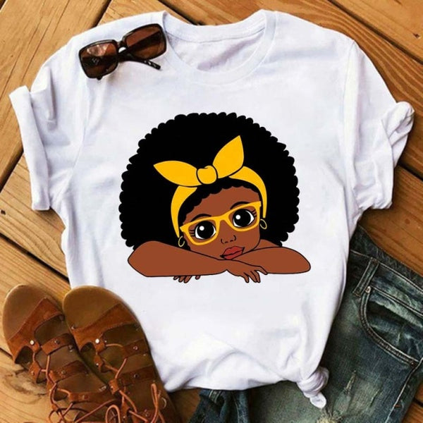 Maycaur Women Beautiful African White Funny Print T Shirt Girl Black Queen Harajuku Ulzzang Kawaii 90s Short Sleeves Clothes
