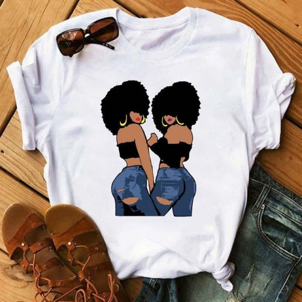 Maycaur Women Beautiful African White Funny Print T Shirt Girl Black Queen Harajuku Ulzzang Kawaii 90s Short Sleeves Clothes