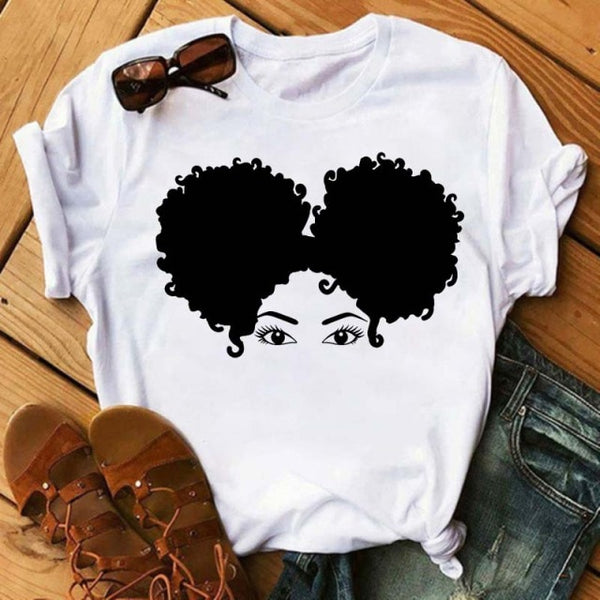 Maycaur Women Beautiful African White Funny Print T Shirt Girl Black Queen Harajuku Ulzzang Kawaii 90s Short Sleeves Clothes