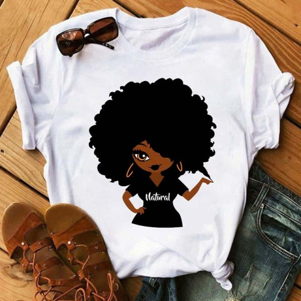 Maycaur Women Beautiful African White Funny Print T Shirt Girl Black Queen Harajuku Ulzzang Kawaii 90s Short Sleeves Clothes