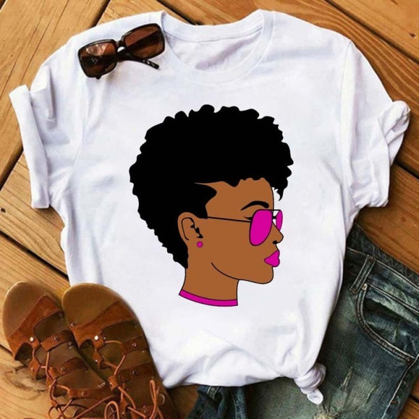 Maycaur Women Beautiful African White Funny Print T Shirt Girl Black Queen Harajuku Ulzzang Kawaii 90s Short Sleeves Clothes