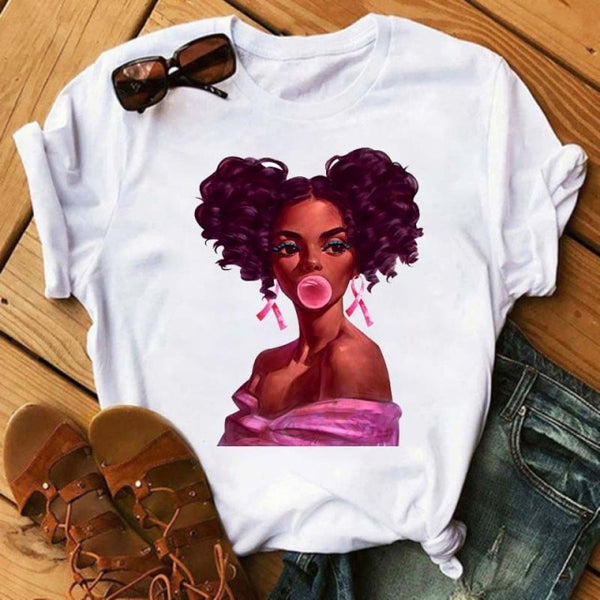 Maycaur Women Beautiful African White Funny Print T Shirt Girl Black Queen Harajuku Ulzzang Kawaii 90s Short Sleeves Clothes