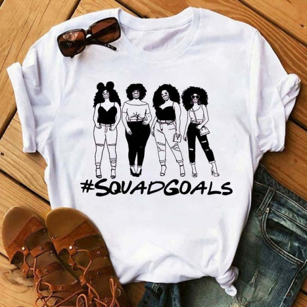 Maycaur Women Beautiful African White Funny Print T Shirt Girl Black Queen Harajuku Ulzzang Kawaii 90s Short Sleeves Clothes