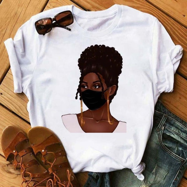 Maycaur Women Beautiful African White Funny Print T Shirt Girl Black Queen Harajuku Ulzzang Kawaii 90s Short Sleeves Clothes