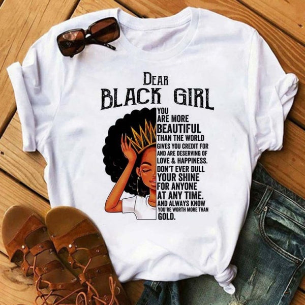 Maycaur Women Beautiful African White Funny Print T Shirt Girl Black Queen Harajuku Ulzzang Kawaii 90s Short Sleeves Clothes