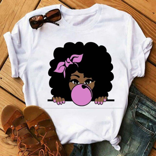 Maycaur Women Beautiful African White Funny Print T Shirt Girl Black Queen Harajuku Ulzzang Kawaii 90s Short Sleeves Clothes