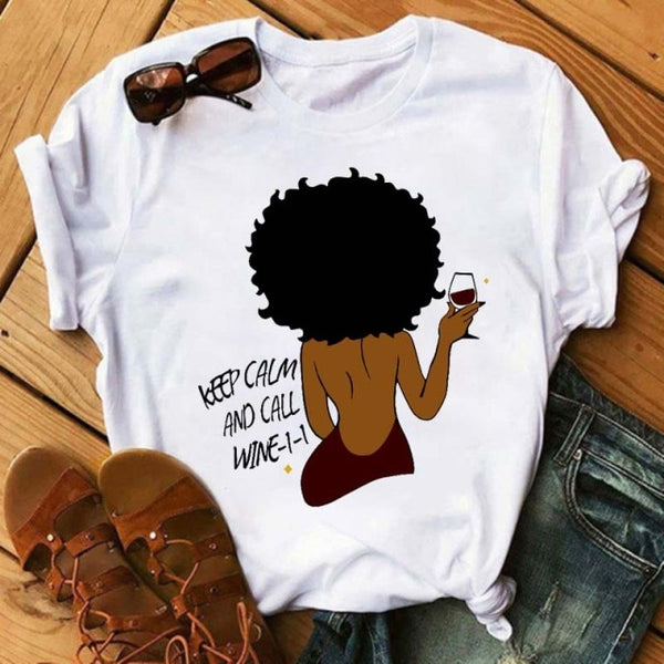 Maycaur Women Beautiful African White Funny Print T Shirt Girl Black Queen Harajuku Ulzzang Kawaii 90s Short Sleeves Clothes