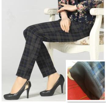 Large size 2020 spring Winter Women grid Pants Warm sweat Plus Velvet Pants Slim High Waist Stretch Pencil Pants Female Trousers