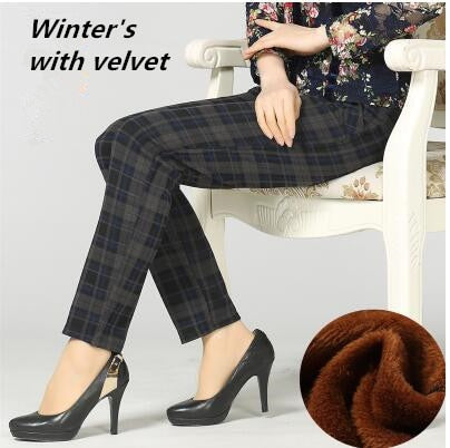 Large size 2020 spring Winter Women grid Pants Warm sweat Plus Velvet Pants Slim High Waist Stretch Pencil Pants Female Trousers