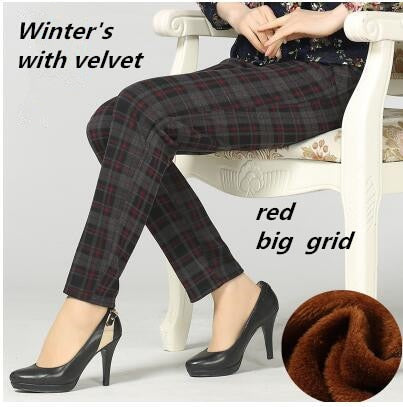 Large size 2020 spring Winter Women grid Pants Warm sweat Plus Velvet Pants Slim High Waist Stretch Pencil Pants Female Trousers