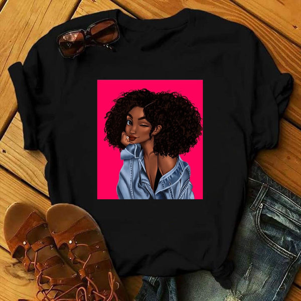 ZOGANKIN Female Summer Fashion Short Sleeve Tshirts Cool Melanin Black Girl Graphic Printed Women Black T-shirt Casual Tops Tee