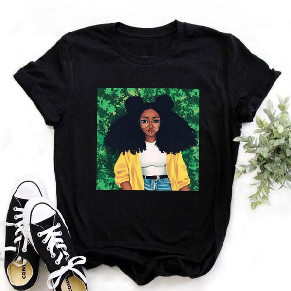 ZOGANKIN Female Summer Fashion Short Sleeve Tshirts Cool Melanin Black Girl Graphic Printed Women Black T-shirt Casual Tops Tee