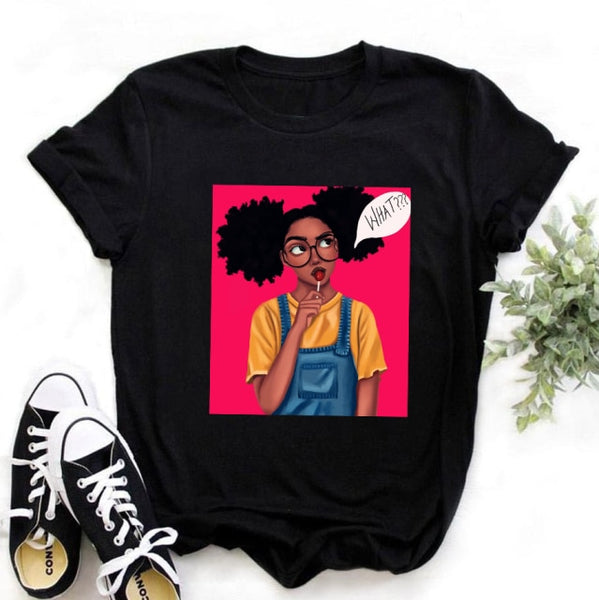 ZOGANKIN Female Summer Fashion Short Sleeve Tshirts Cool Melanin Black Girl Graphic Printed Women Black T-shirt Casual Tops Tee