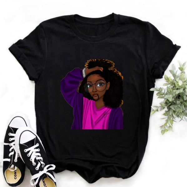 ZOGANKIN Female Summer Fashion Short Sleeve Tshirts Cool Melanin Black Girl Graphic Printed Women Black T-shirt Casual Tops Tee